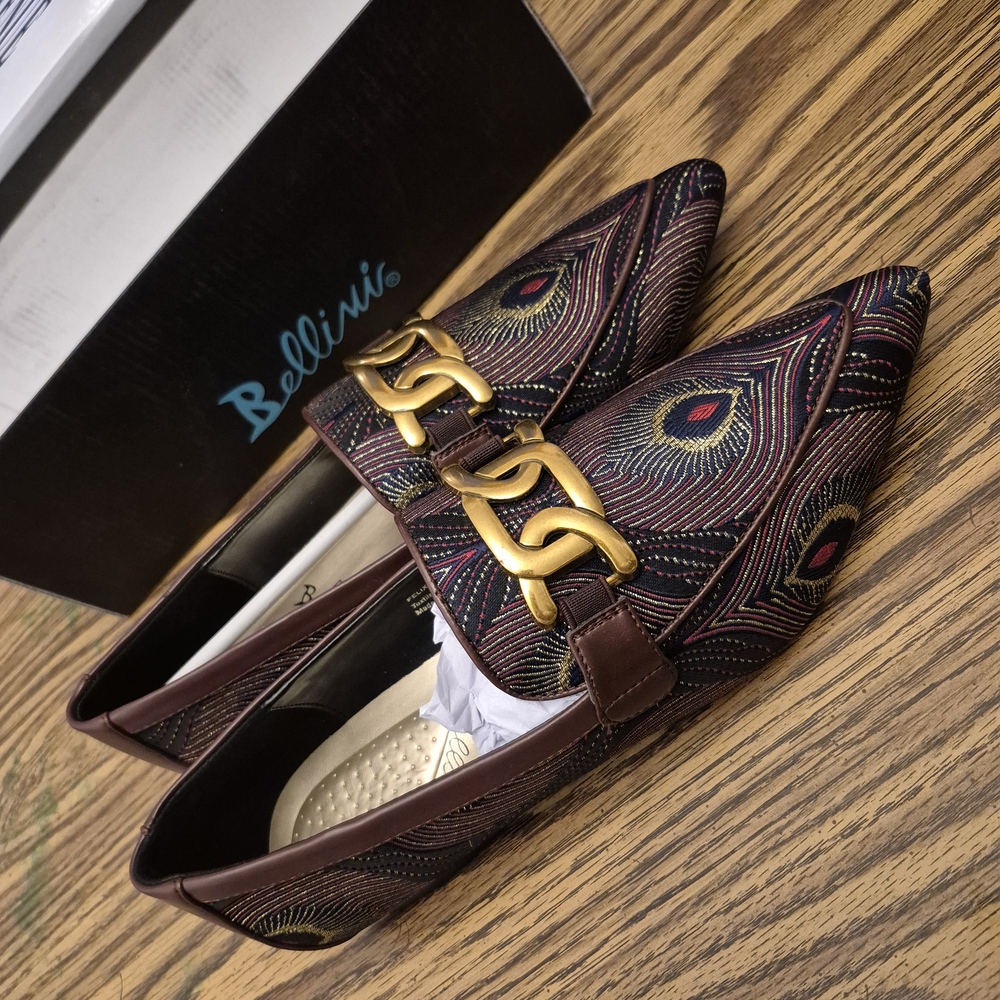 Bellini Peacock Pattern Flats - Brown and Gold - Picture 2 of 7